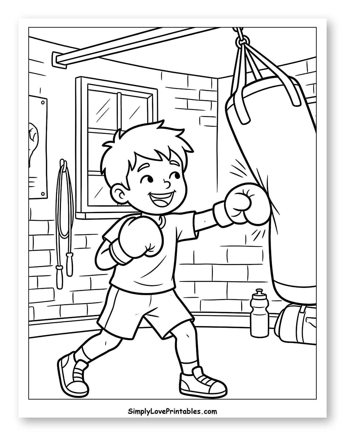 Young Boxer Practicing in the Gym Coloring Page for Kids