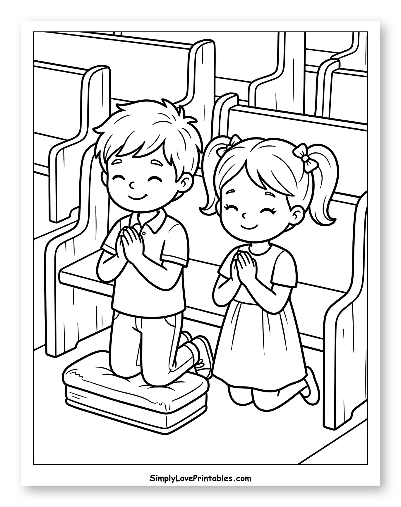 Young Boy and Girl Kneeling to Pray