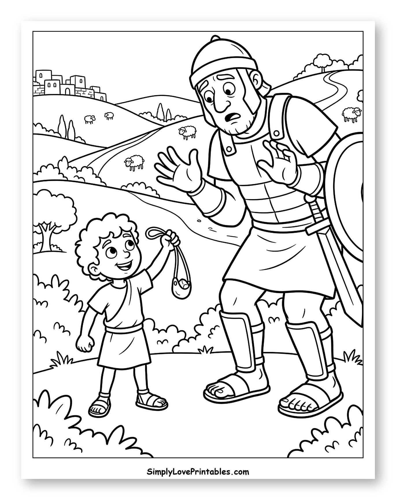 Young Boy David Facing Giant Goliath