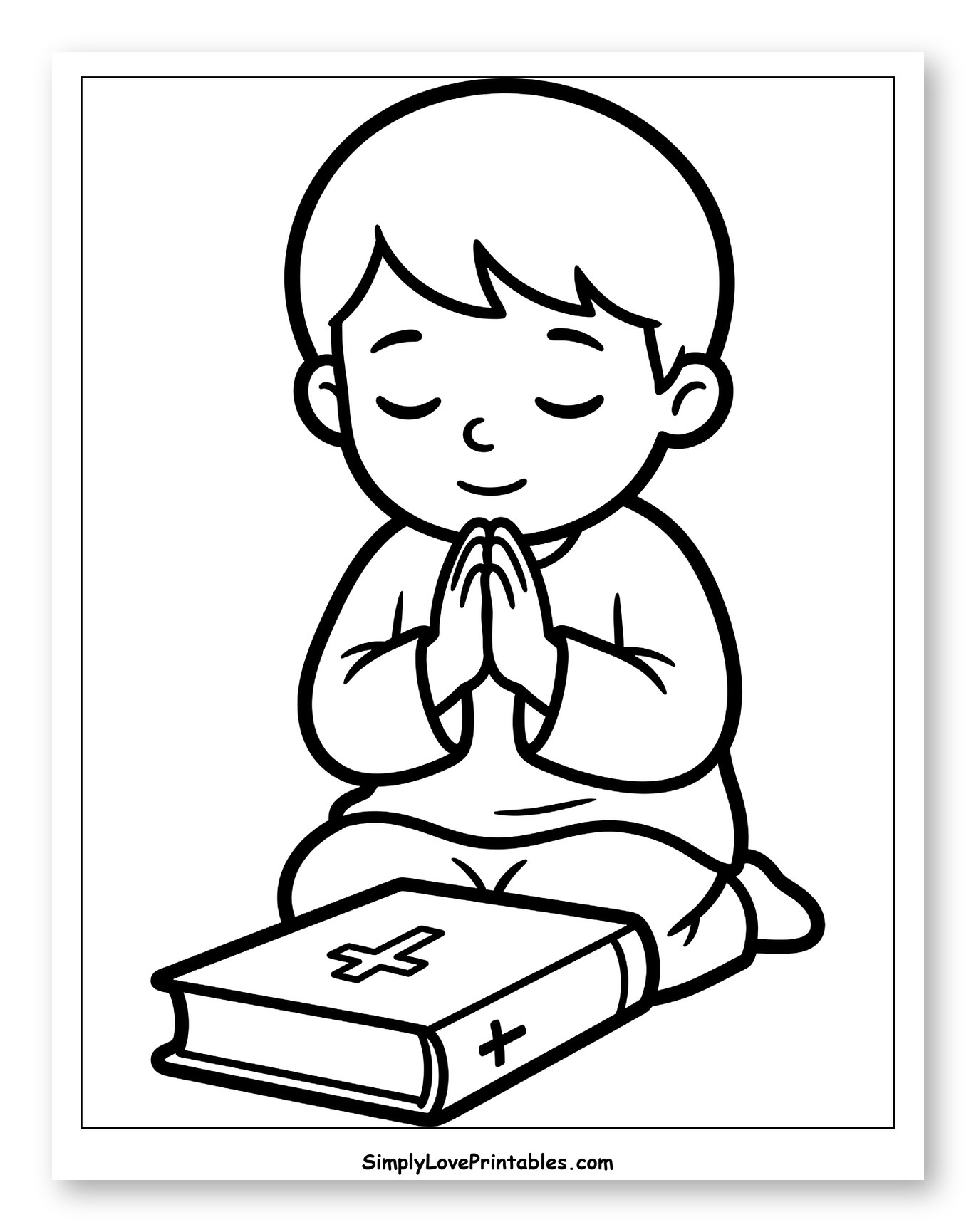 Young Boy Kneeling and Praying with Bible