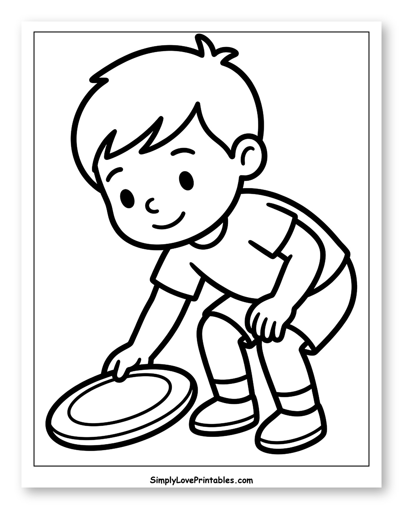 Young Boy Picking Up a Frisbee