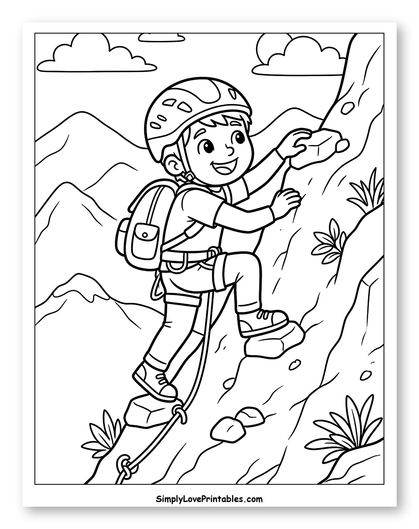 Young Boy Rock Climbing with a Helmet