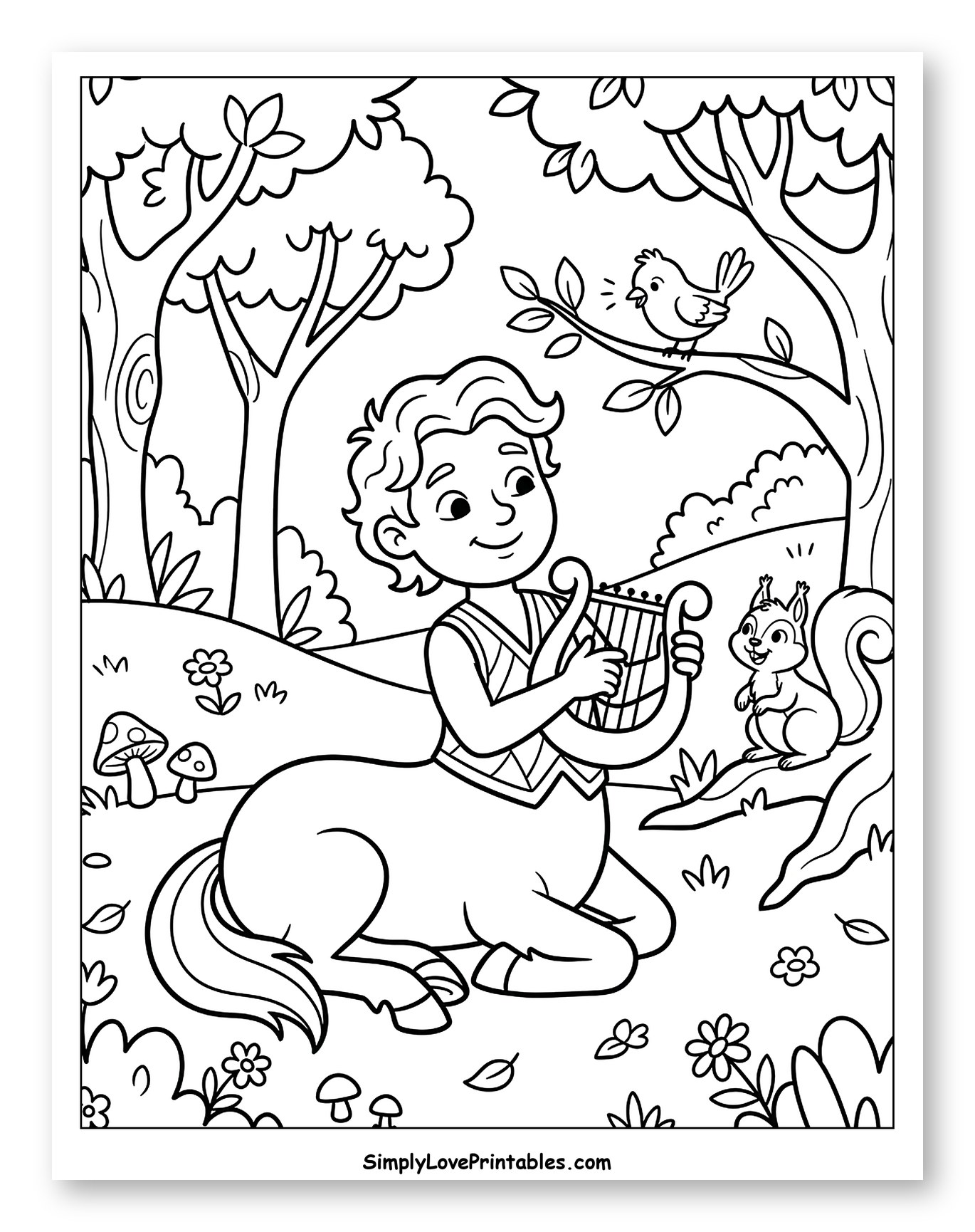 Young Centaur Playing Harp for Forest Animals