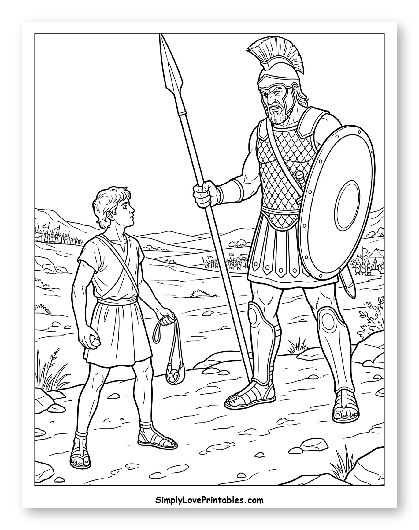 Young David Faces Giant Goliath Coloring Page