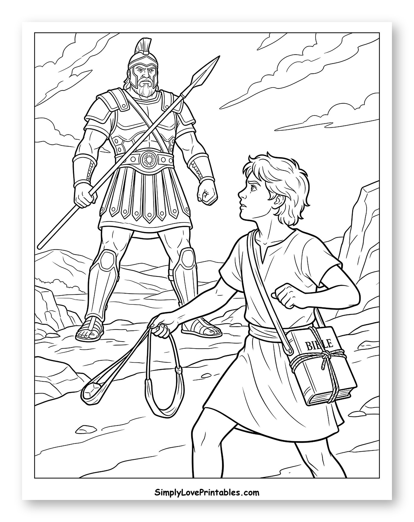 Young David Faces Giant Goliath to Color