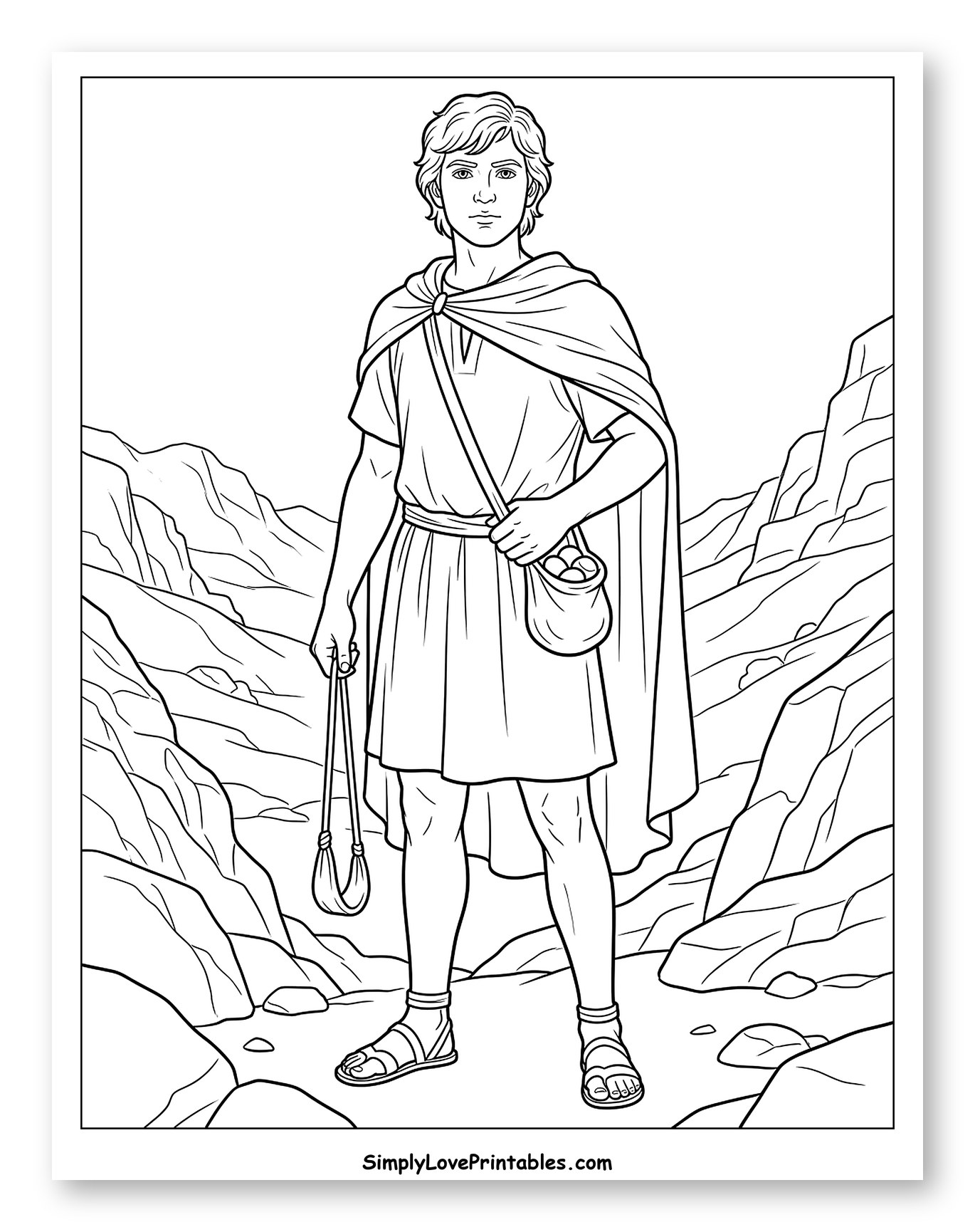 Young David with Sling and Stones Coloring Page