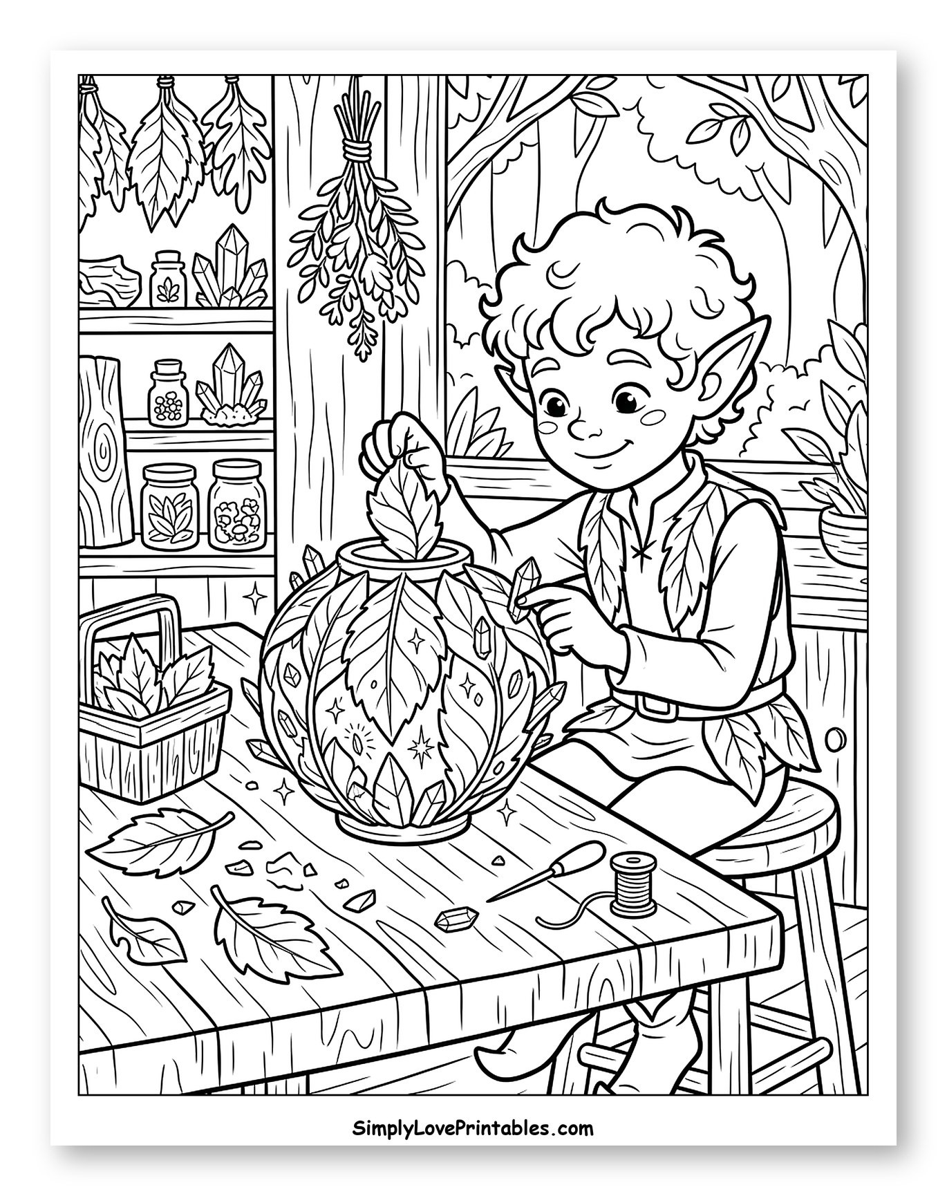 Young Elf Crafting a Magical Leaf Lantern