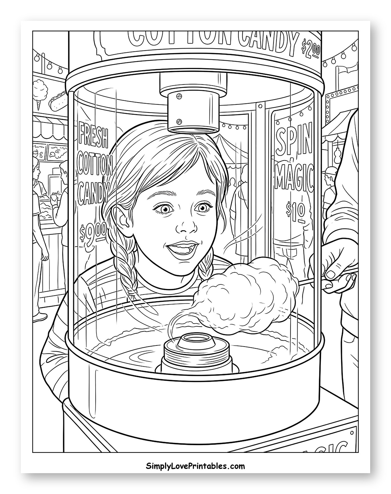 Young Girl Mesmerized by Cotton Candy Machine