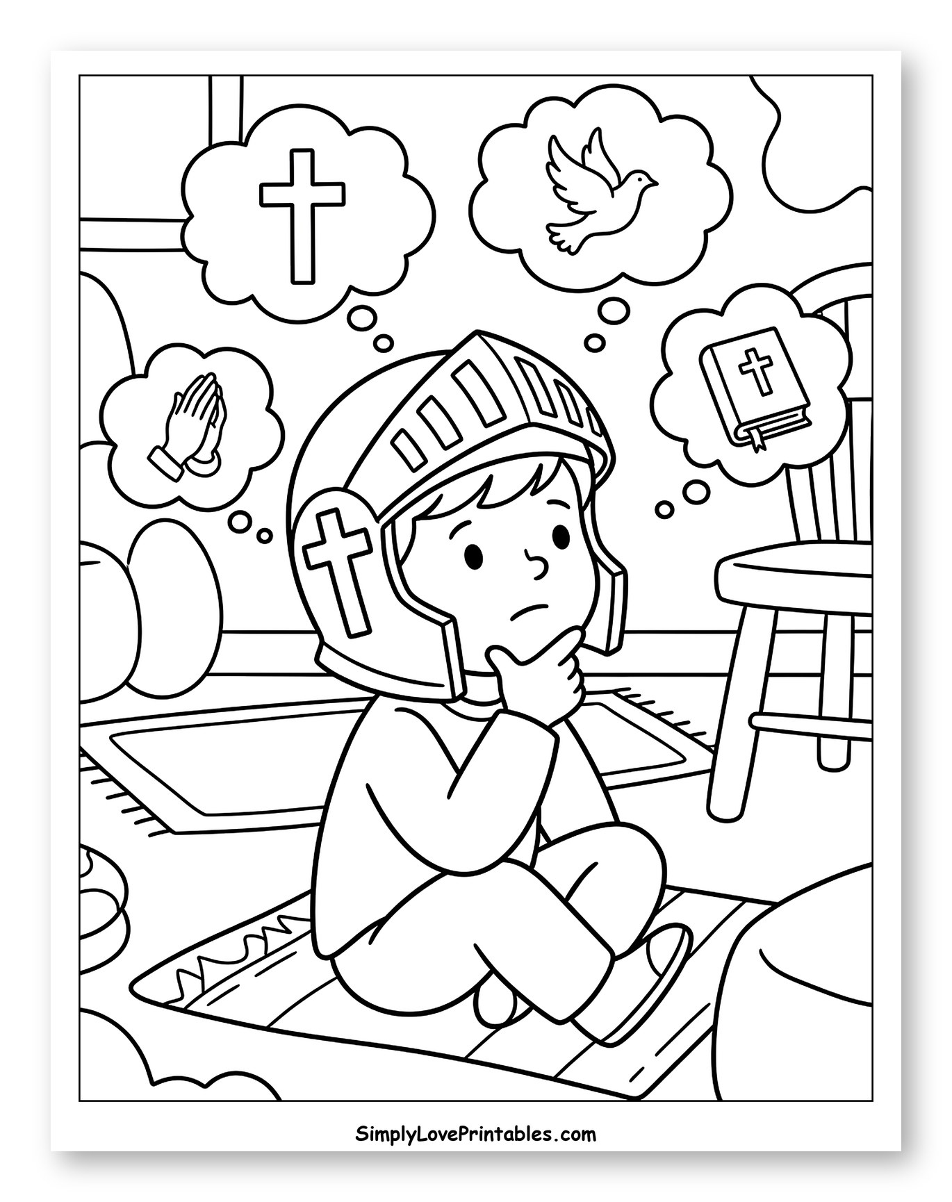 Young Knight Pondering Christian Symbols