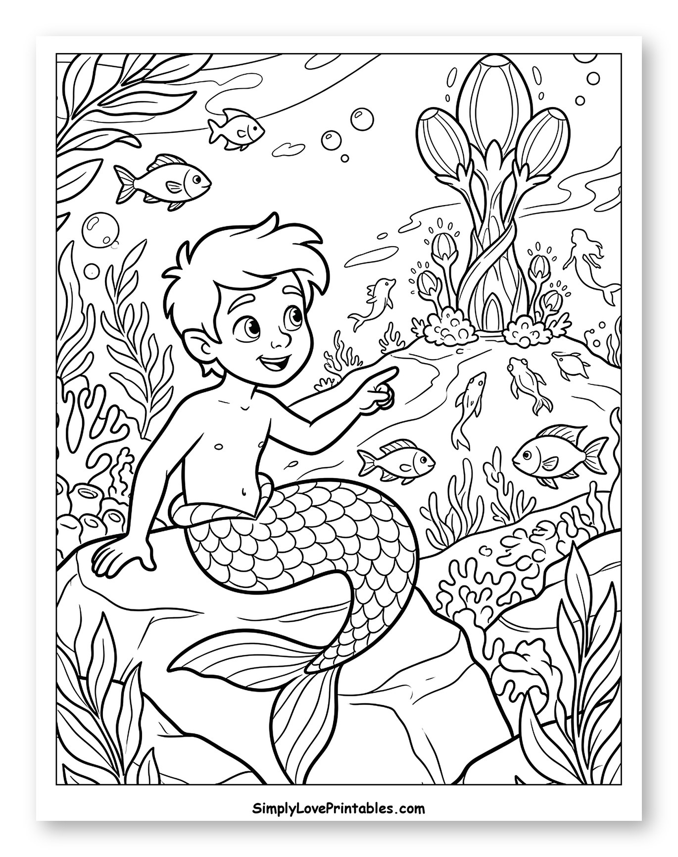 Young Merman Exploring the Ocean Floor