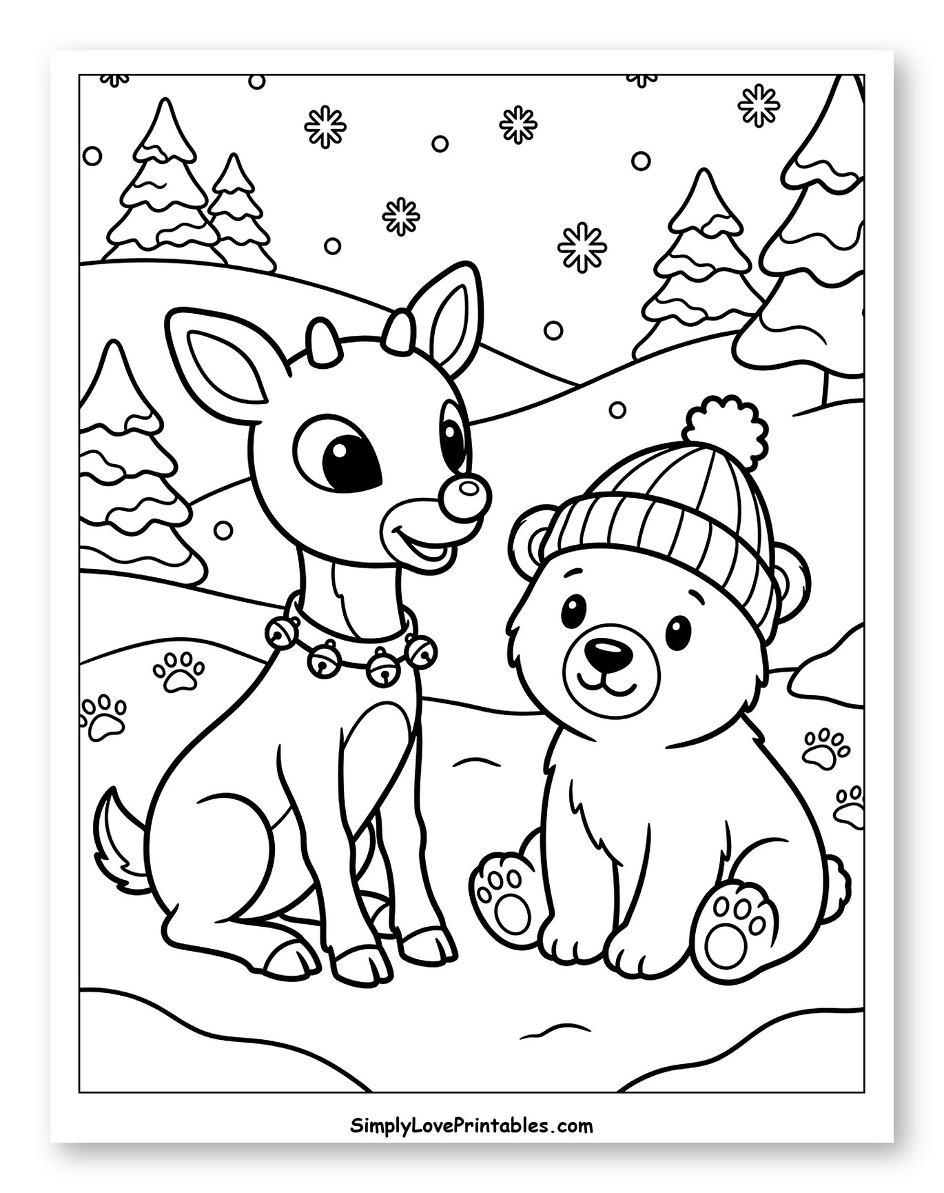Young Rudolph and Cozy Bear Cub in Snow
