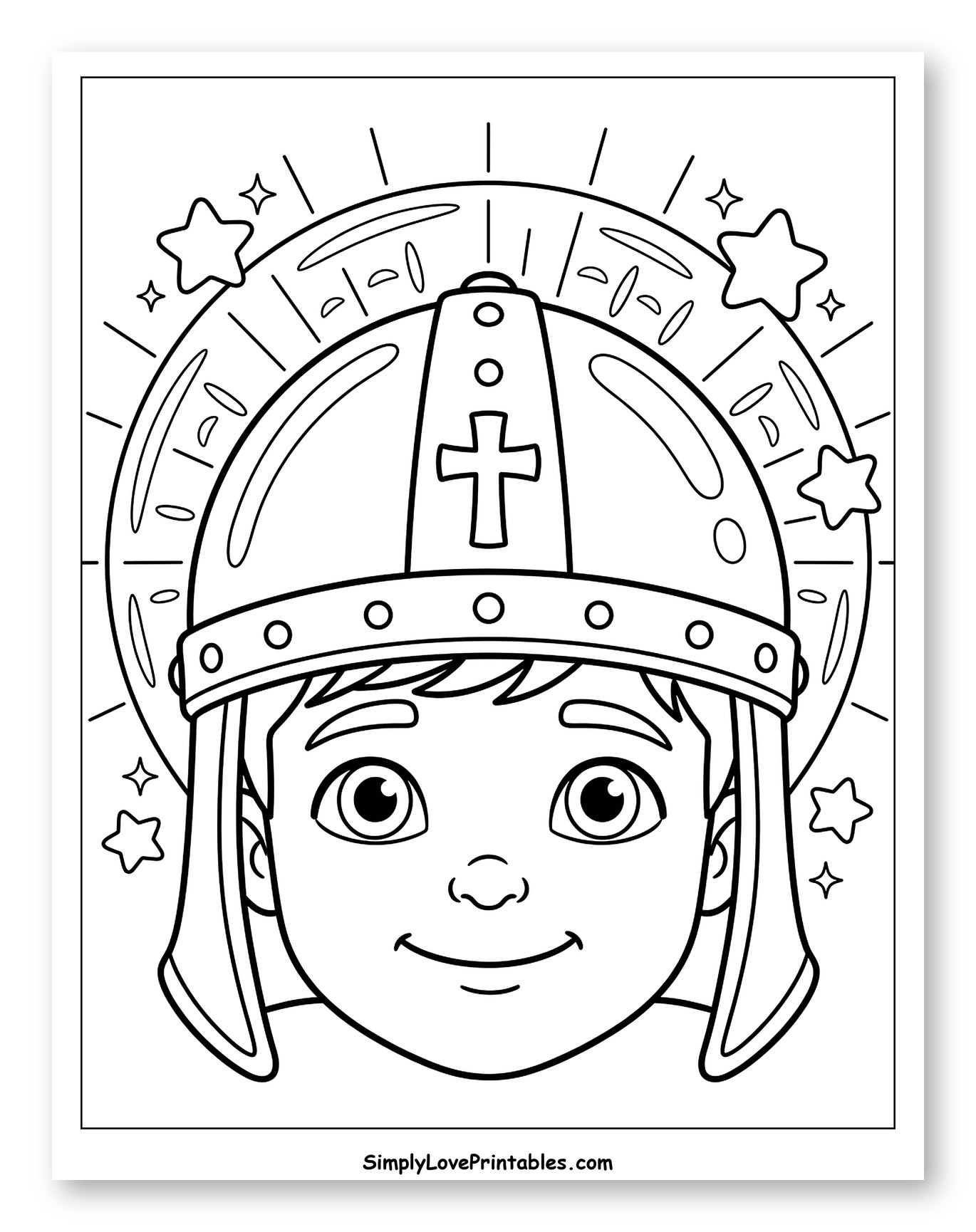 Young Saint Wearing Helmet with Cross and Halo