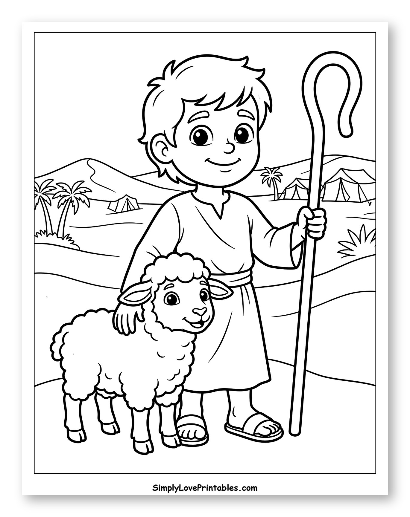 Young Shepherd Boy with a Lamb and Staff