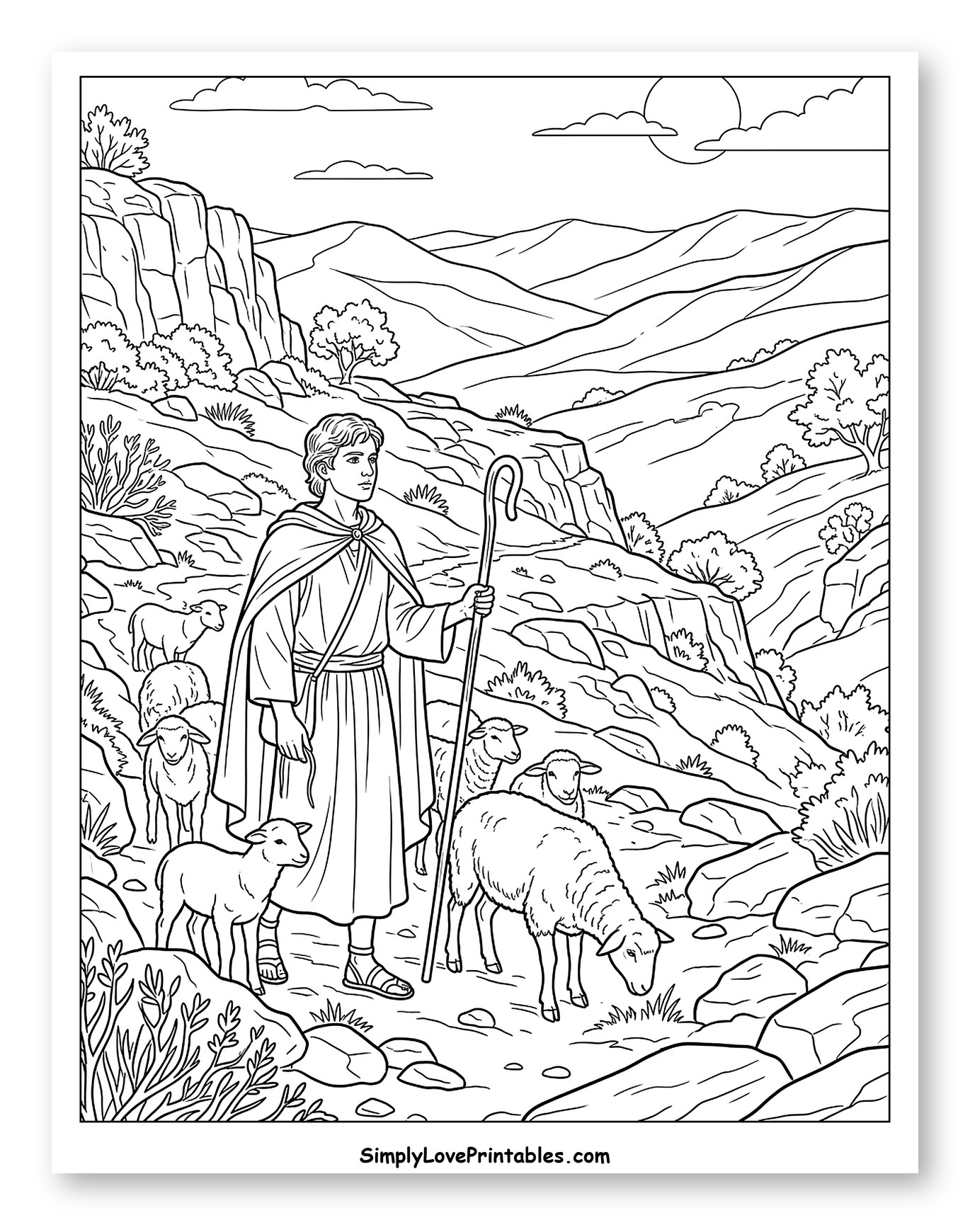 Young Shepherd in Rocky Landscape
