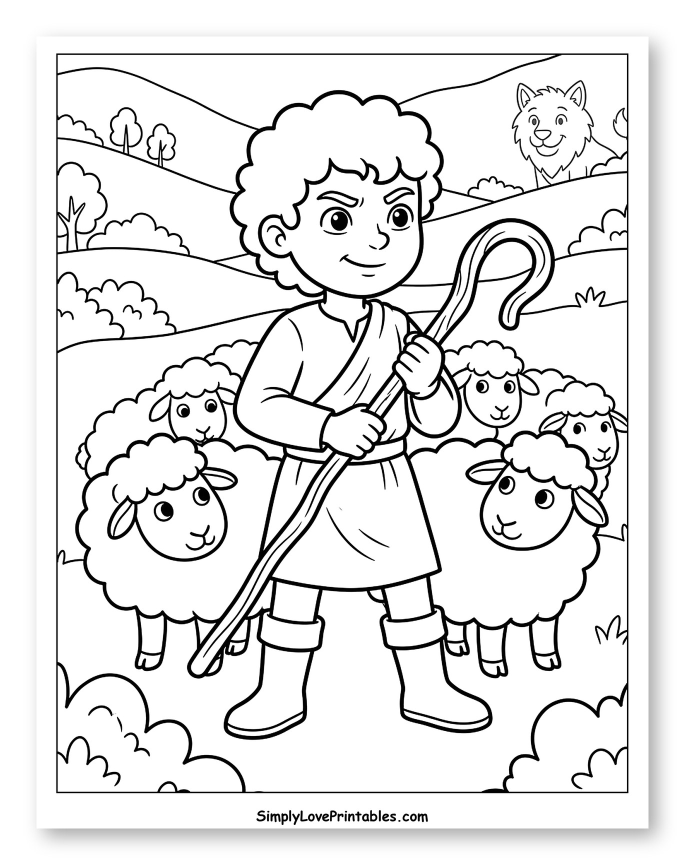 Young Shepherd Protecting His Flock from a Lion