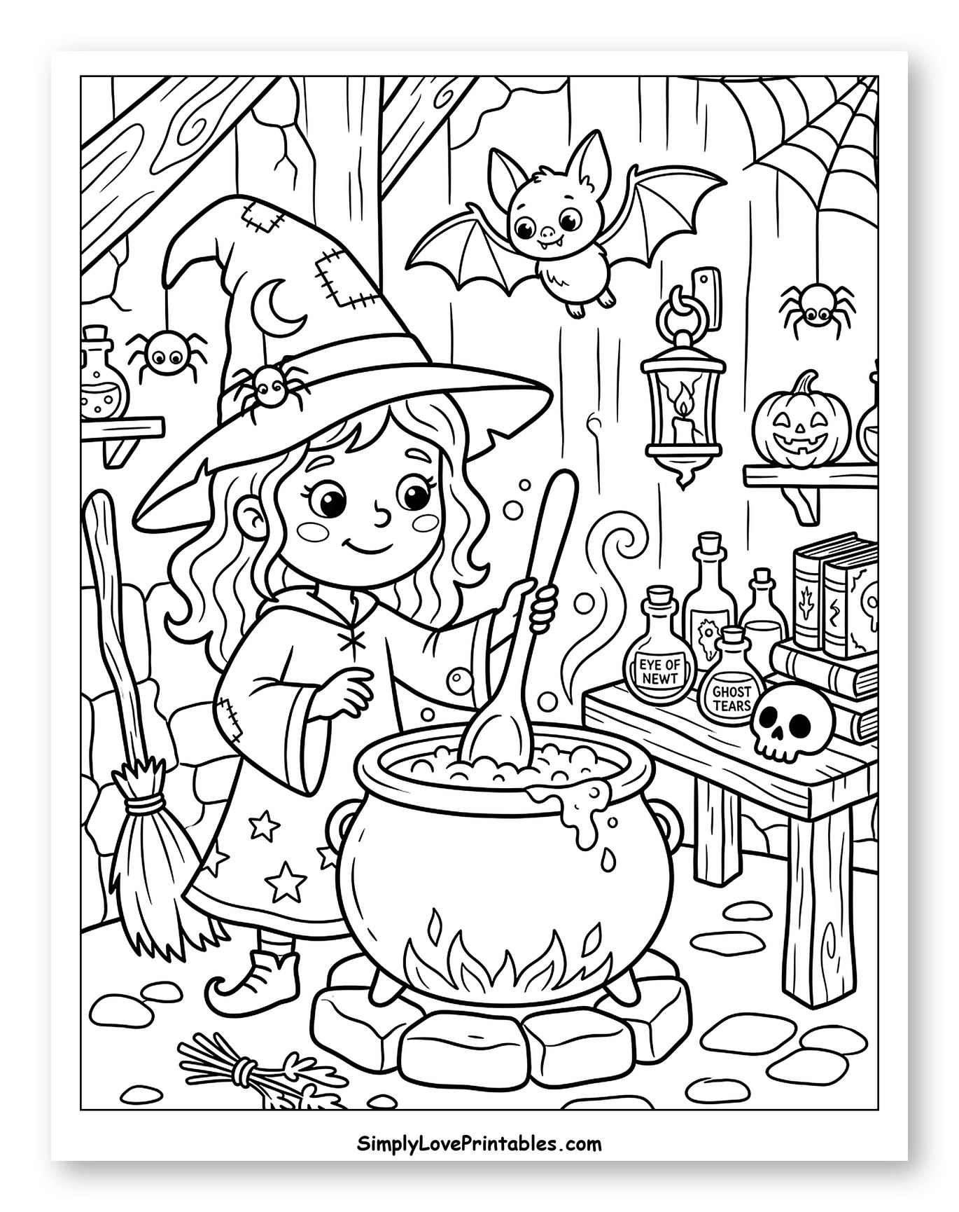 Young Witch Brewing Potion in Spooky Room
