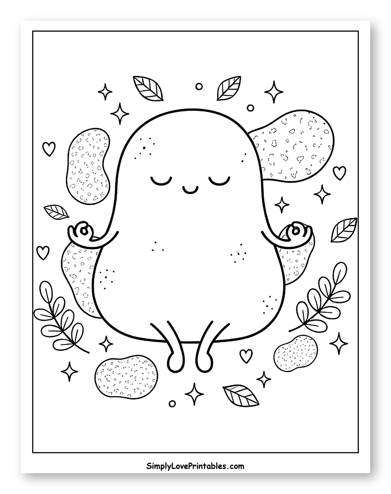 Zen Potato Meditating Among Leaves and Stars