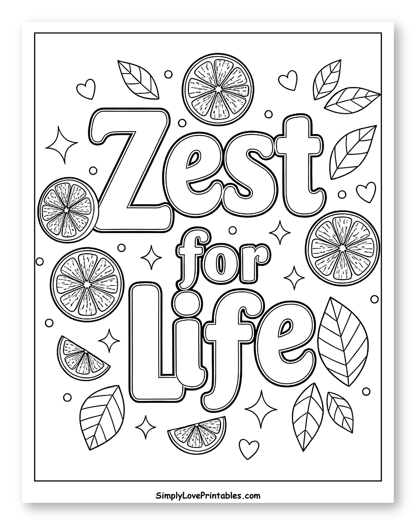 Zest for Life Citrus and Leaves Coloring Sheet for Adults