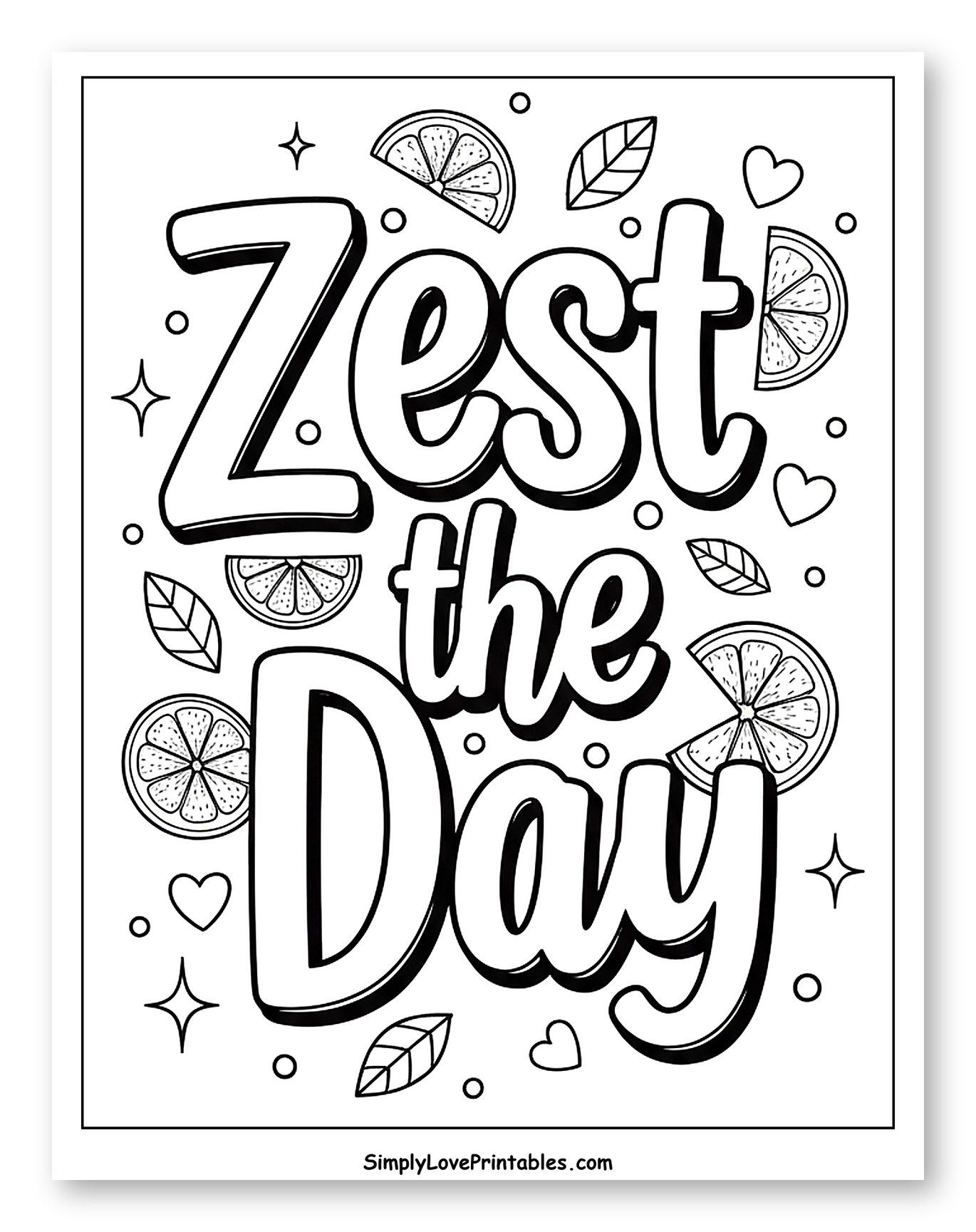 Zest the Day Quote with Lemon Slices Coloring Sheet for Adults