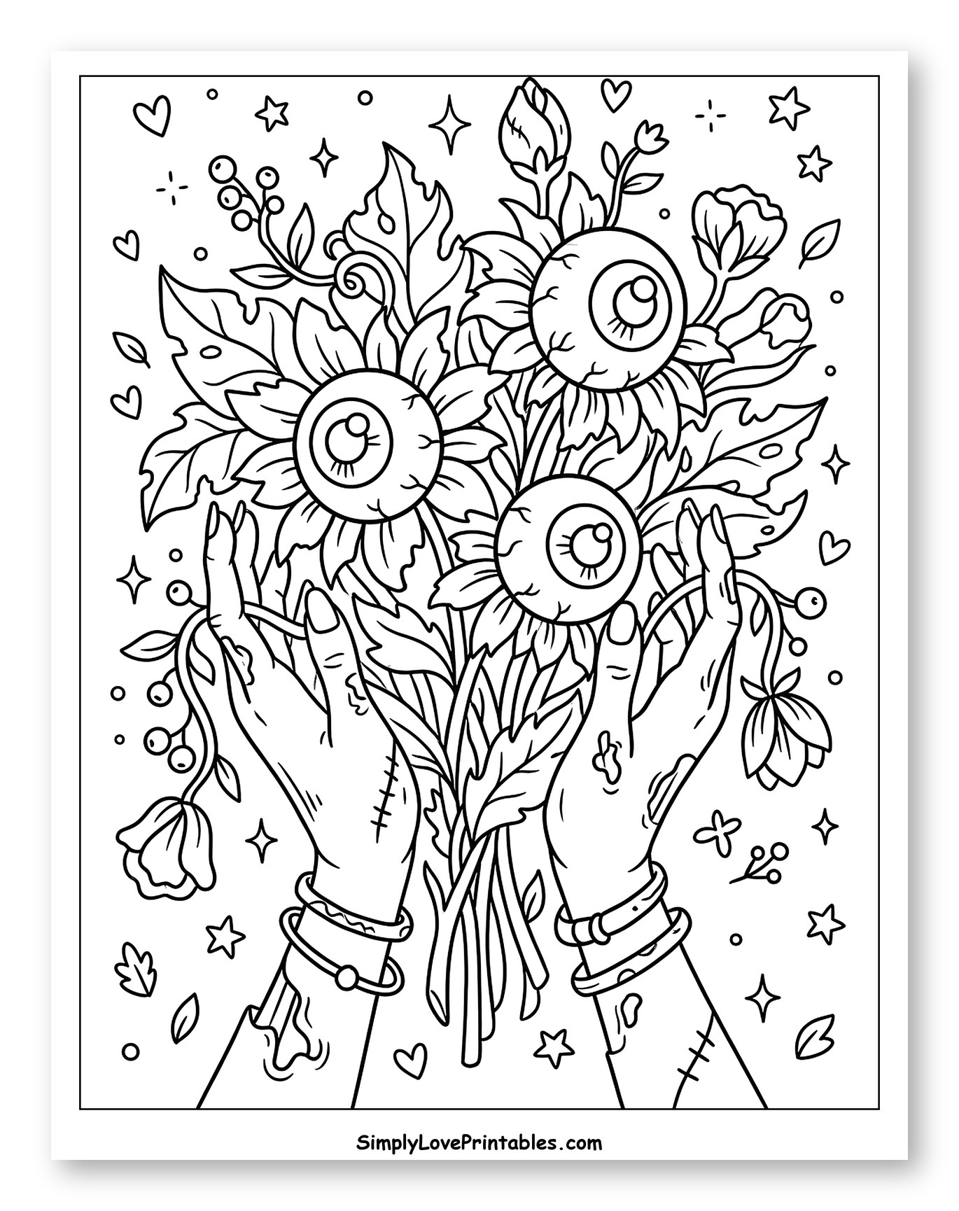 Zombie Hands Holding Eyeball Flower Bouquet